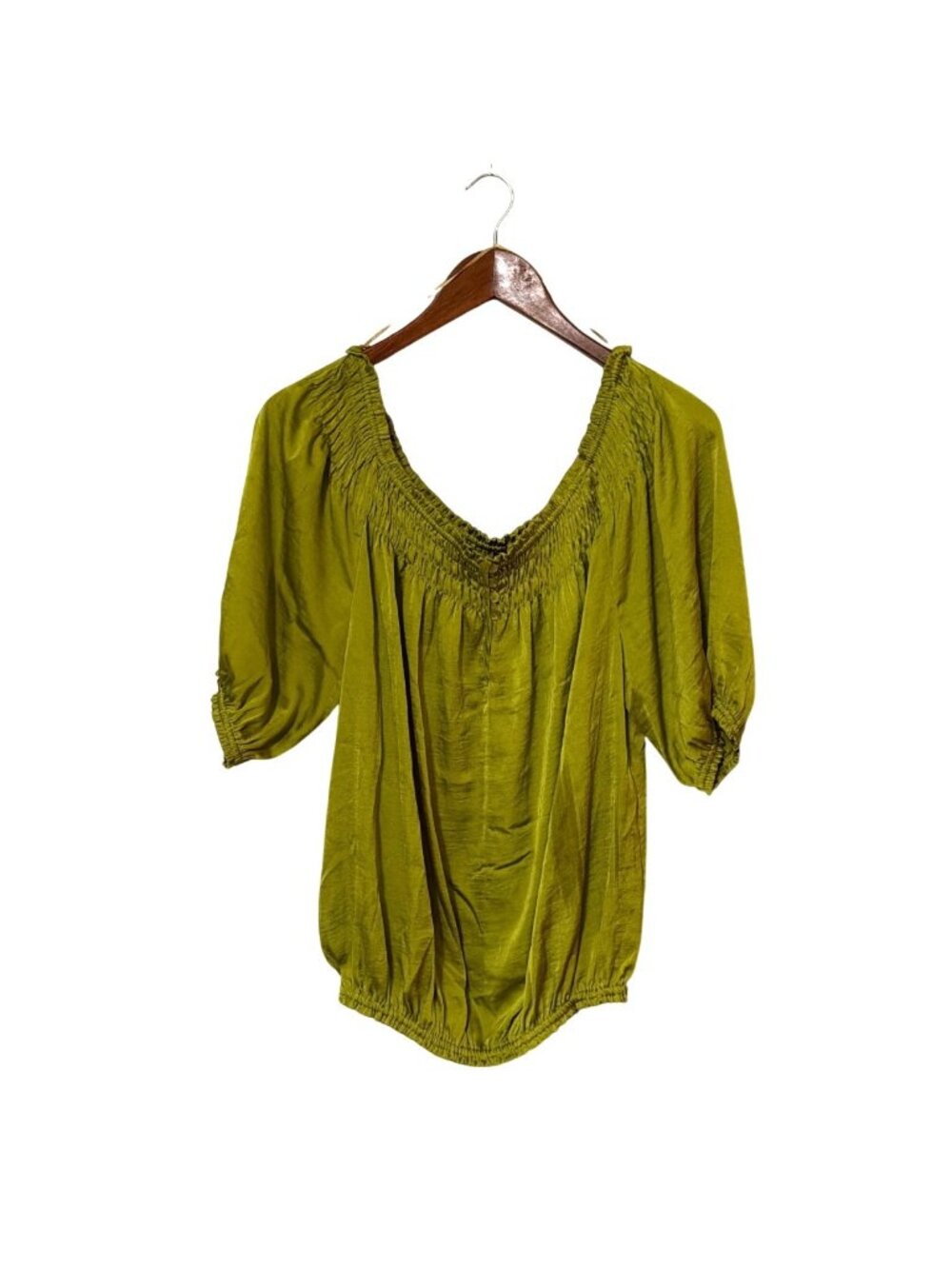 Violet &‎ Claire Green Smocked Blouse With Puff Sleeves & Button Detail Womens M